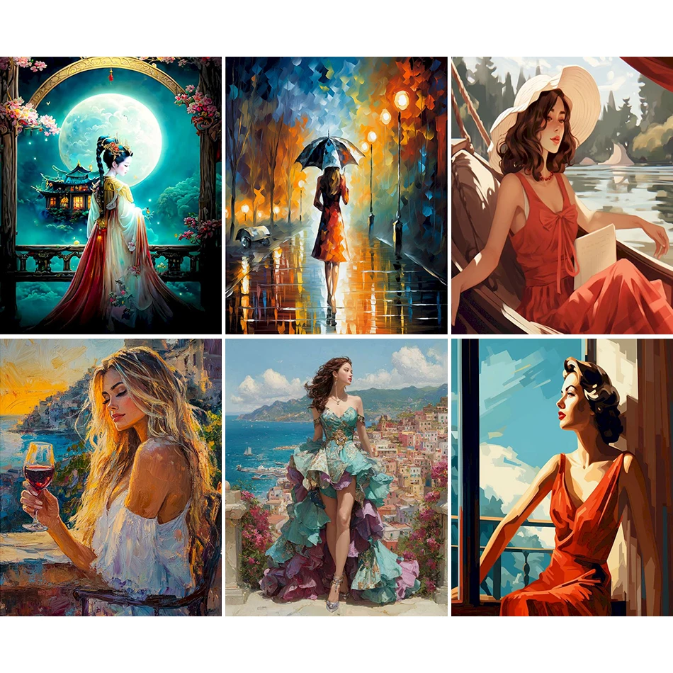 

RUOPOTY Painting By Numbers For Handiwork Figure Elegant woman Drawing Brushes Diy Crafts Canvas Picture Handpainted Room Decor