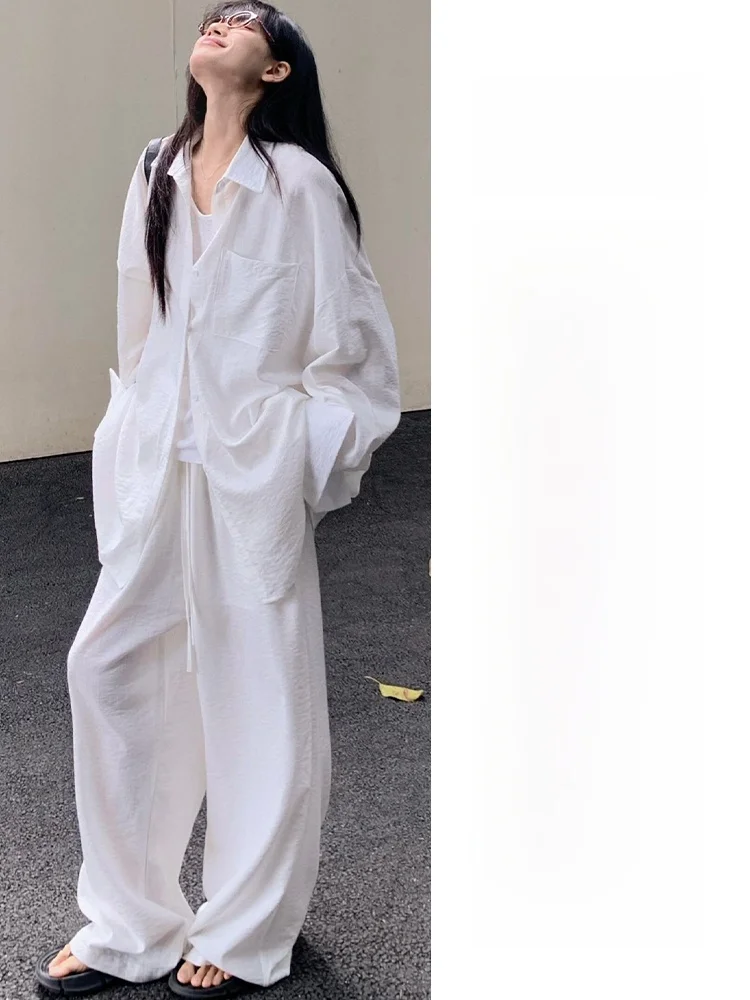 白い綿麻ワイドレッグパンツ レディース 夏 薄手 ゆったり カジュアル ラフ 小さいサイズ スリム ハイウエスト マキシ丈 ストレートパンツ