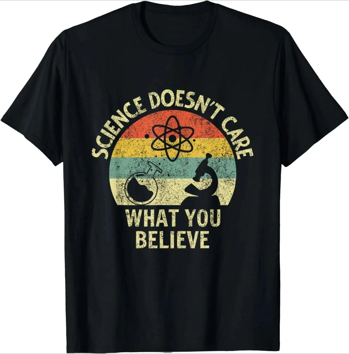 T-shirt pour hommes, col rond, été, avec inscription « Teacher Scientific Science Doesnt Care What You Believe In»