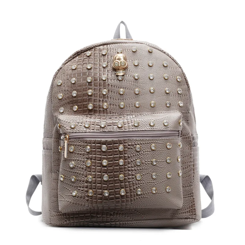 

Halloween Gothic style large capacity student backpack, new personalized diamond studded crocodile patterned commuting backpack