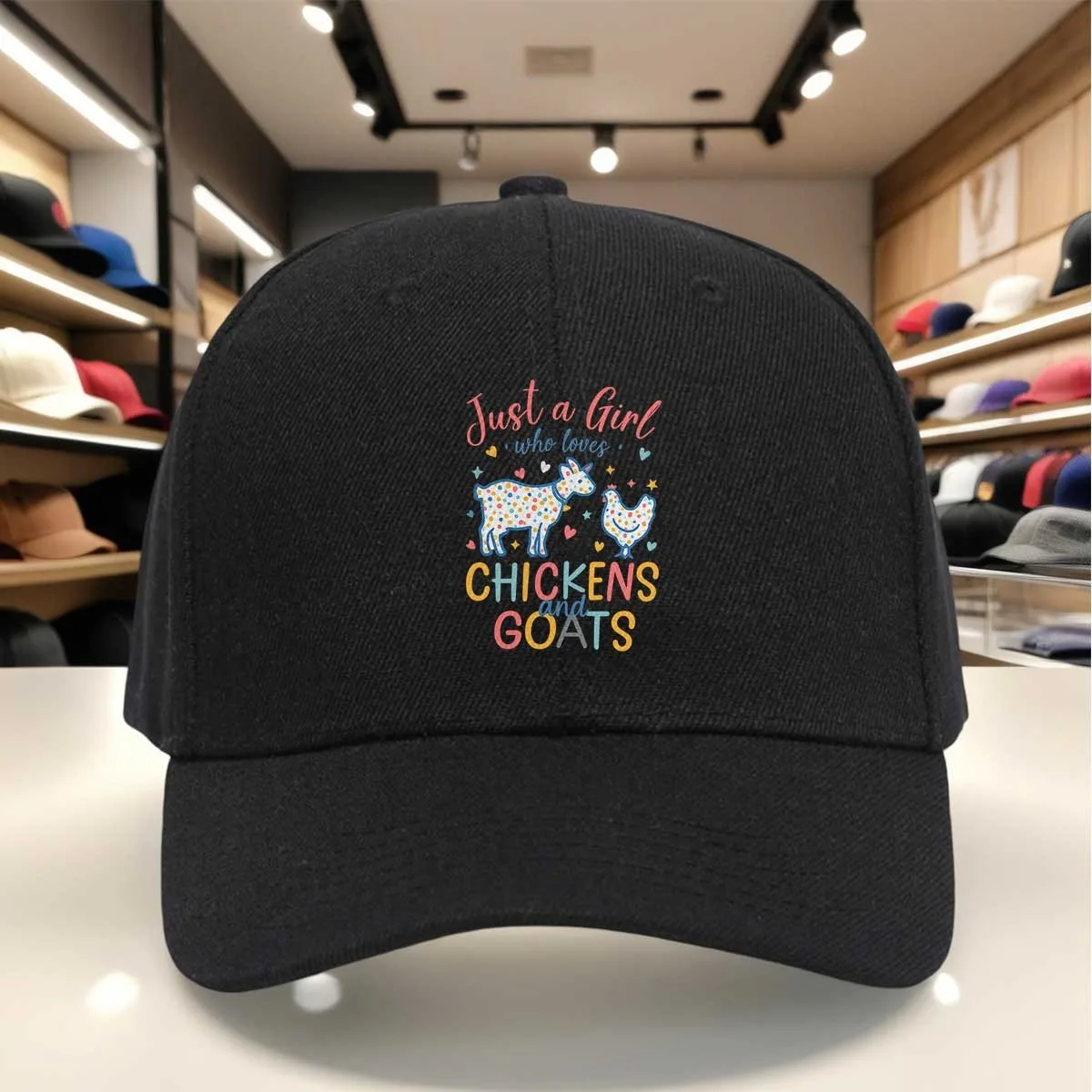 Just a Girl Who Loves Chickens And Goats Baseball Cap, Colorful Animal Print Hat, Adjustable Casual Farm Life Cap
