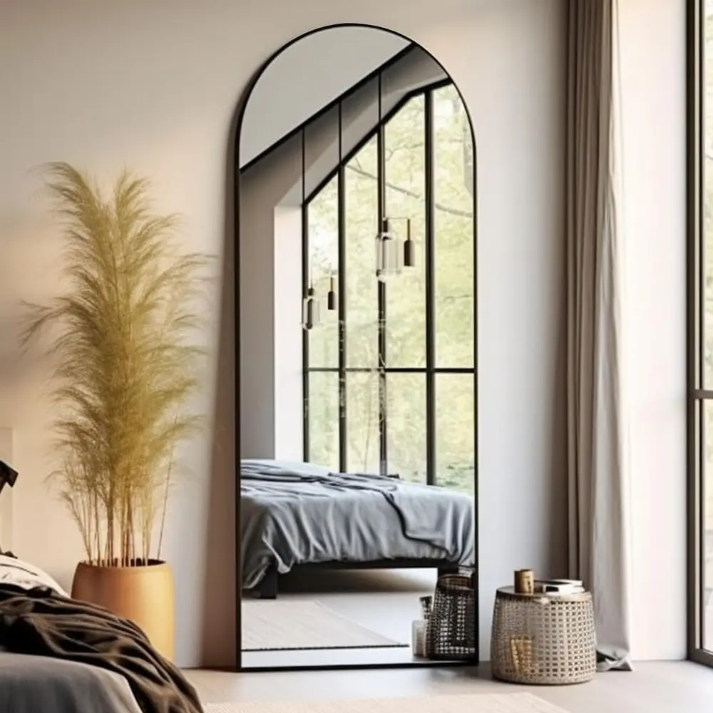 

58 18 Arched Floor Mirror with Stand, Freestanding, Elegant Black
