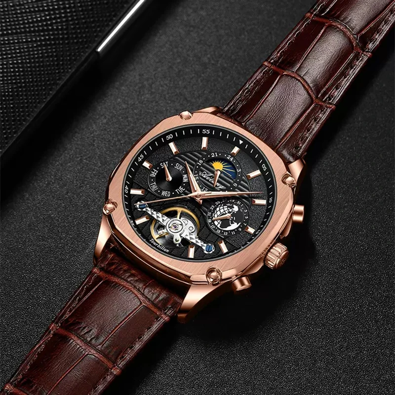 AILANG New Mens Watches Top Brand Luxury Tourbillon Watch for Men Stainless Steel Waterproof Skeleton Mechanical Wristwatch Male