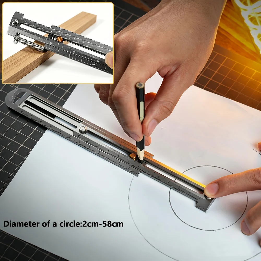 1Pc Woodworking Scribing Gauge Center Finder Ruler, Caliper, Aluminum Scribing Circle Ruler Woodworking Compass Measuring Gauge