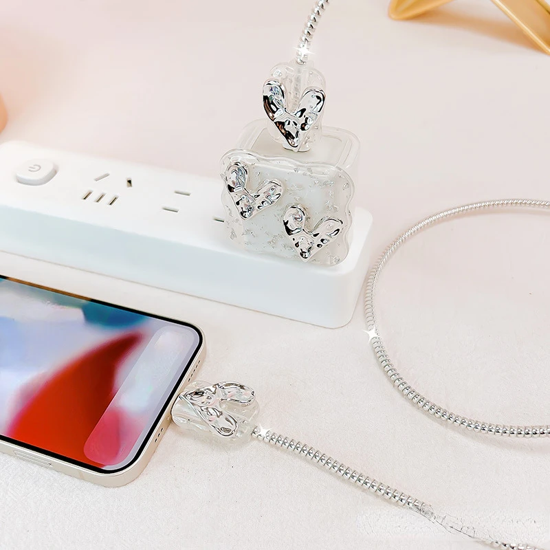 5 SZTUK Crystal LOVE Charging Data Cable Protector Winder Akcesoria do iPhone\'a 18/20w Ładowarka Osłona ochronna