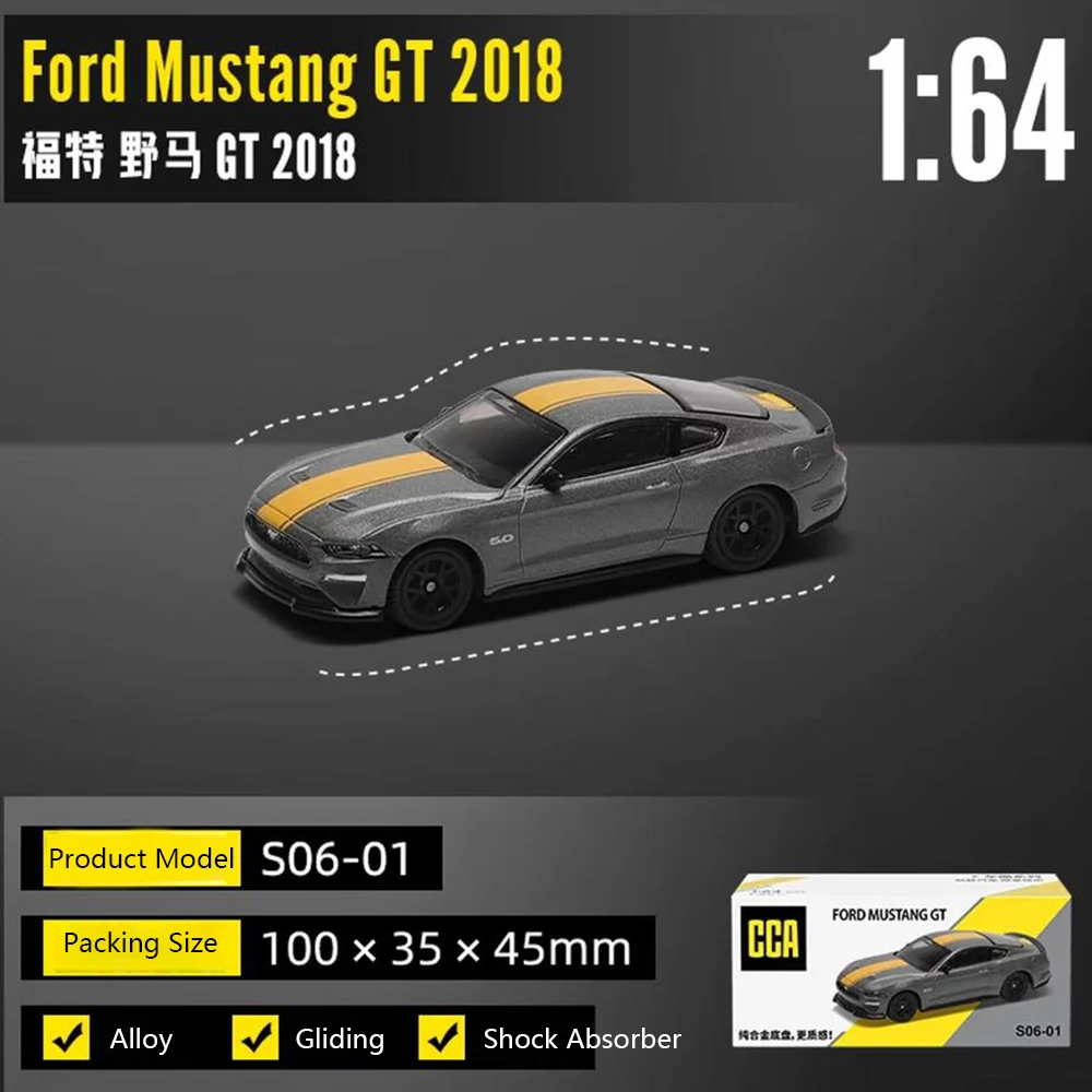 1/64 Ford Mustang GT 2018 Alloy Model Car Metal Chassis Shock Absorber Alloy Diecast Car Model Toy Collectible Model Car
