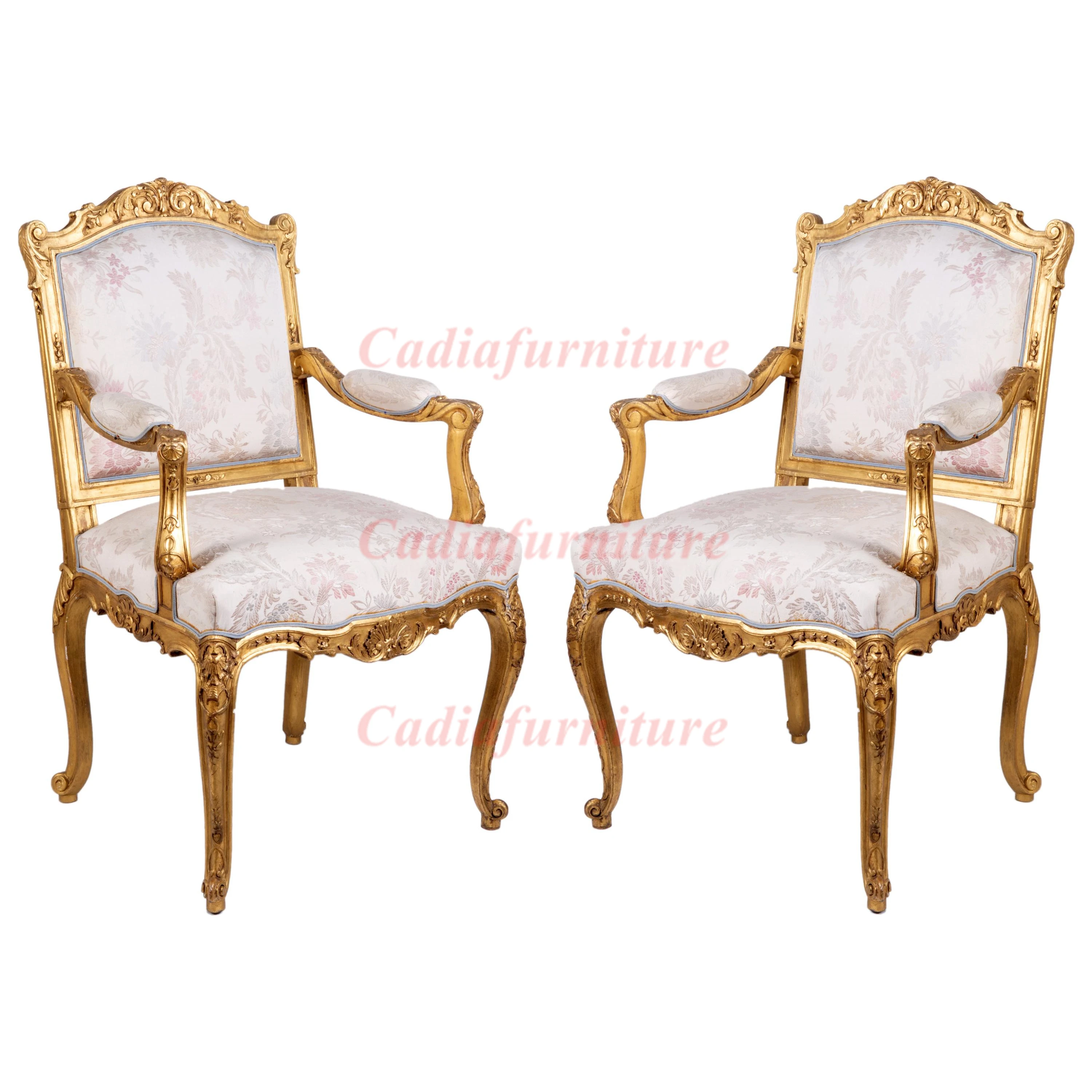 

Luxurious Customized Royal Style Gold king Wooden Office Armchair French Design Living Room Accent Chairs