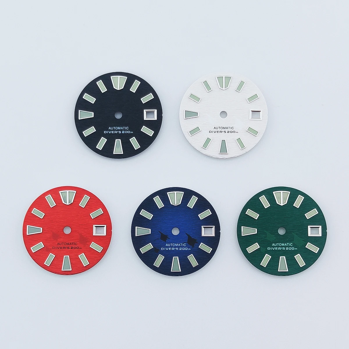 Manbushijie 29mm Zifferblatt in Schwarz, Blau, Grün, Weiß mit grünem Leuchteffekt, passend für NH35-Uhrwerk, passend für 3-Uhr-Krone und 3,8-Uhr-Krone