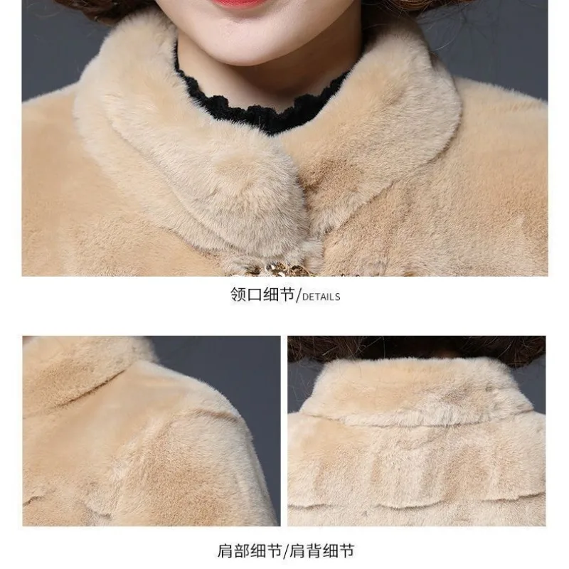 เสื้อโค้ทขนเฟอร์มิงค์เทียมสำหรับผู้หญิง เสื้อโค้ทฤดูหนาว เสื้อผ้าผู้หญิงสุดหรู เสื้อโค้ทขนเฟอร์อันอบอุ่นและสง่างามสำหรับสุภาพสตรี เสื้อแจ็คเก็ตขนเฟอร์ กระดุมเพชร ทันสมัย