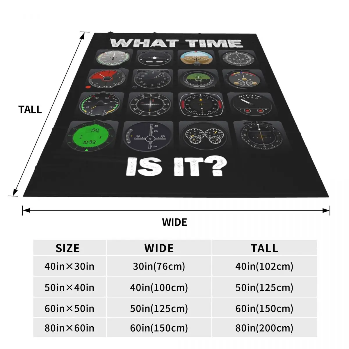 What Time Is It Flight Instruments Blanket Flannel Blanket Multi-function for Couch Bedding Outdoor Throws Bedspread Quilt