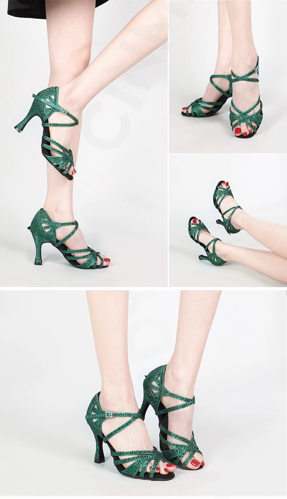 CINMIDY Grüne Strass-Tanzschuhe für Damen, Tango-Ballsaal-Tanzschuhe für Mädchen, Latein-Tanzschuhe mit Weicher Sohle, Party-Sandalen – Detail 14