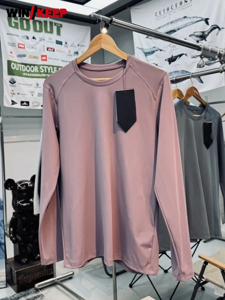 

Мужская дышащая футболка с длинным рукавом для треккинга на открытом воздухе, удобные эластичные быстросохнущие футболки для пешего туризма, топы, спортивная одежда для кемпинга