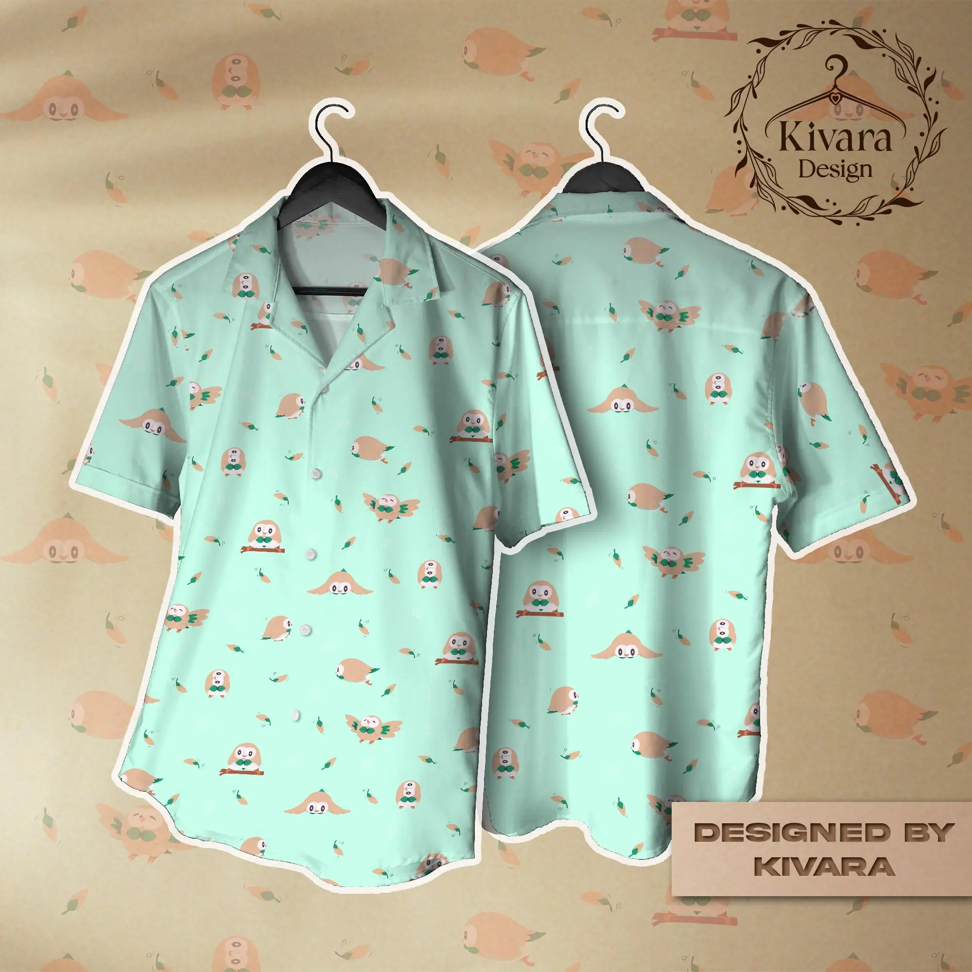 Owl Hawaiian Shirt Pokémon Anime graphic T-shirt Summer Sports Leisure Men's T-Shirt Children's Clothing Tee Y2k Woman ﻿