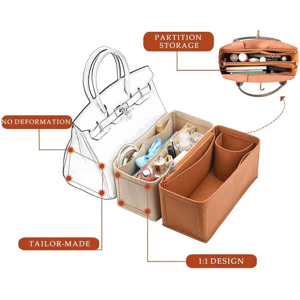 Multi-Pocket Bag Organizer for Birkin25/30/35 Inner Bag Storage Bag Felt Handbag Insert Bag Liner Bag