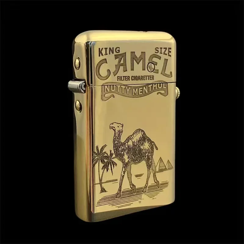 Pure Copper Handmade Double sided Laser Engraving Kerosine Lighter One Button Press Ejection Igniter Lighters Smoking Gift