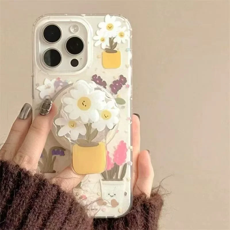 

Милый мультяшный вращающийся магнитный держатель с забавным цветком, ручка Tok Griptok, держатель для телефона, подставка для iPhone 15 16, для Pad Magsafe