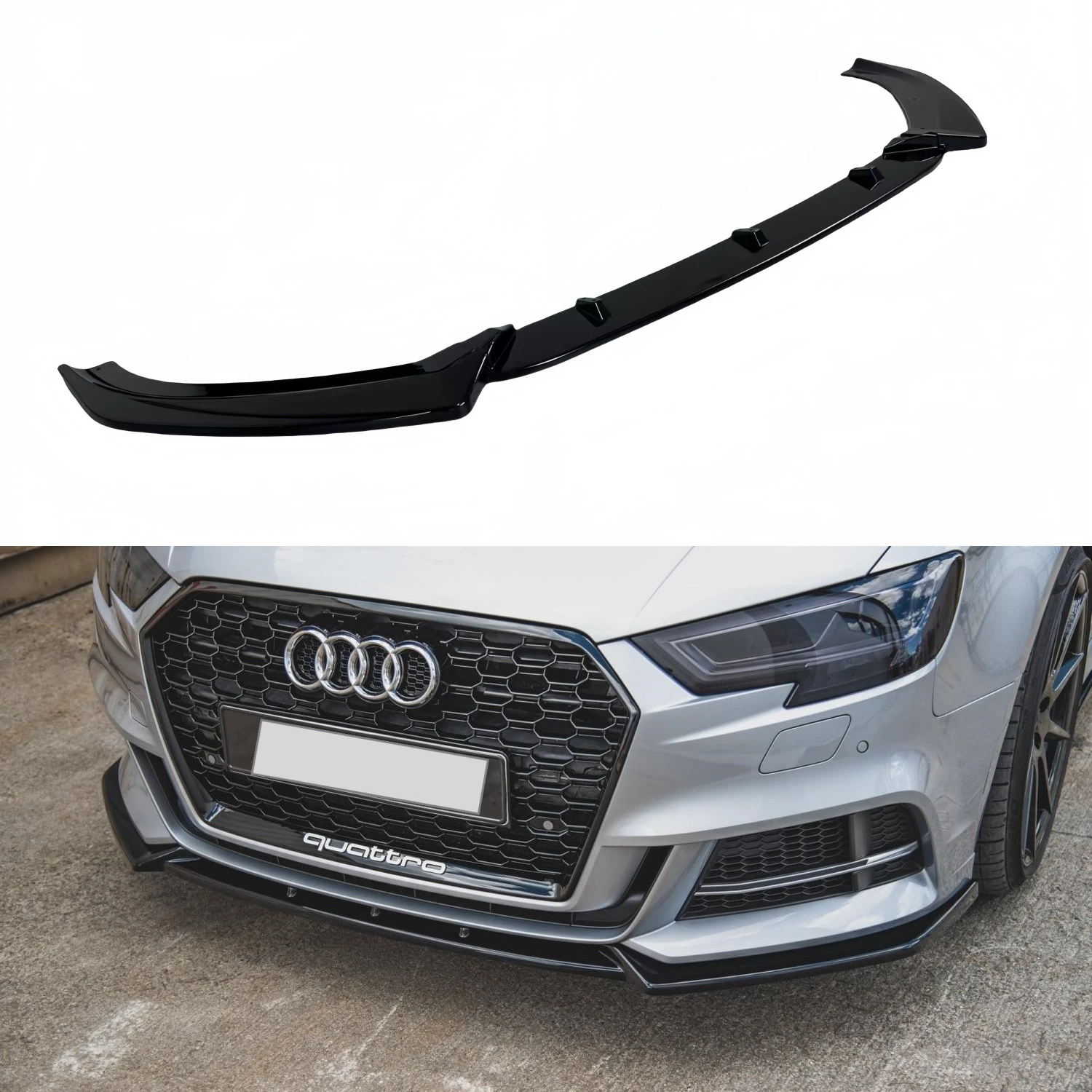 

Gloss Black Car Front Bumper Lip Splitter For Audi A3 8V S-Line S3 Facelift 2017-2020 Saloon/Sportback Not For Standard Bodykits