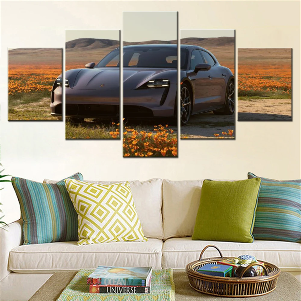 5 Pieces Wall Art Canvas Cars Taycan Turbo S Cross Turismo Poster Painting And Print Living Room Bedroom Home Decoration Artwork