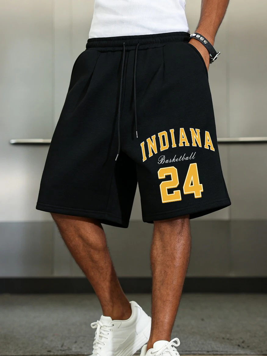

Мужские шорты Indiana Basketball 24 Prints, базовые, с высокой талией, широкие, до колена, летние, оверсайз, повседневные, с карманами