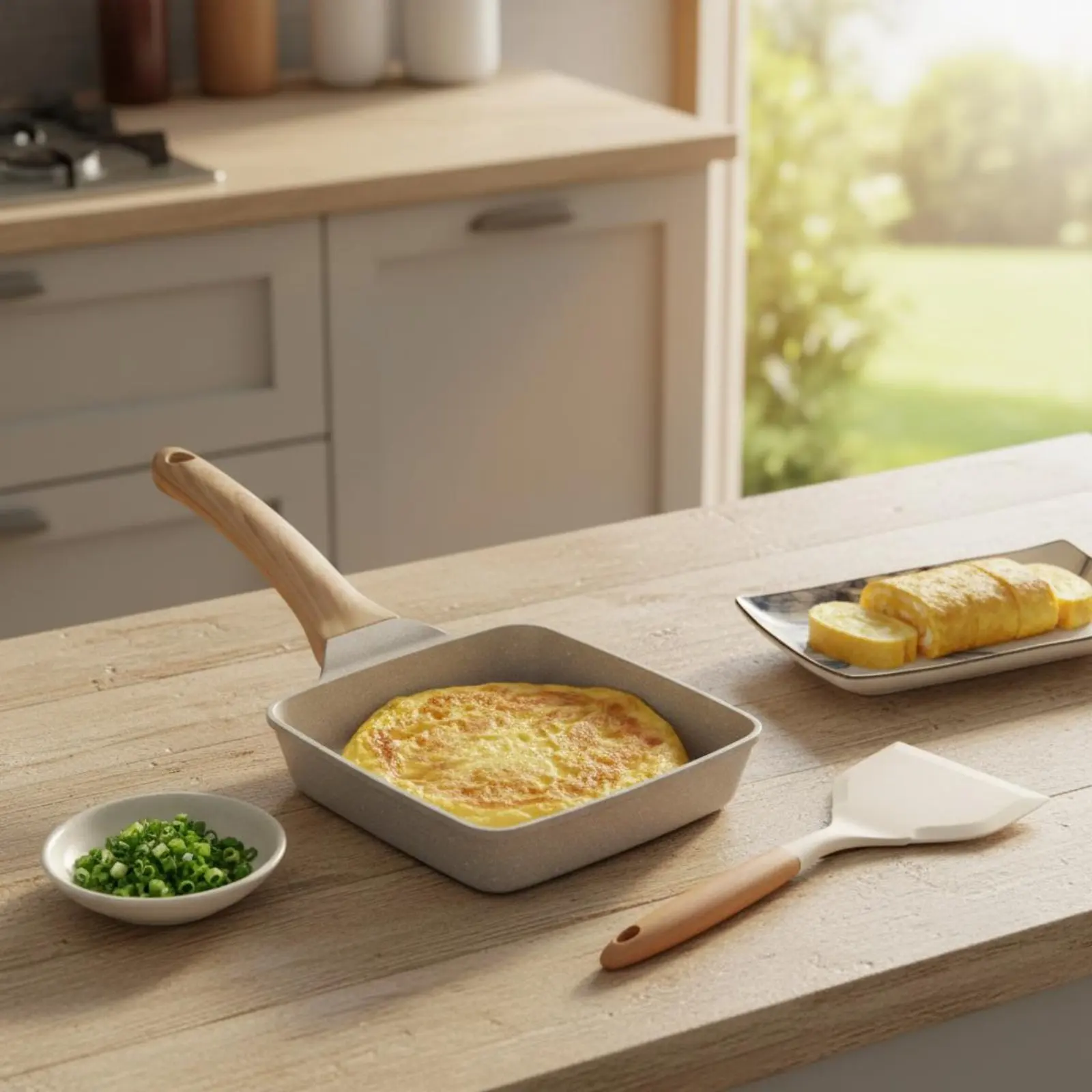 Tamagoyaki Pan Non-Stick Japanese Omelette Pan Cookware Even Heat Distribution All Stovetops Compatible for Breakfast, Kitchen