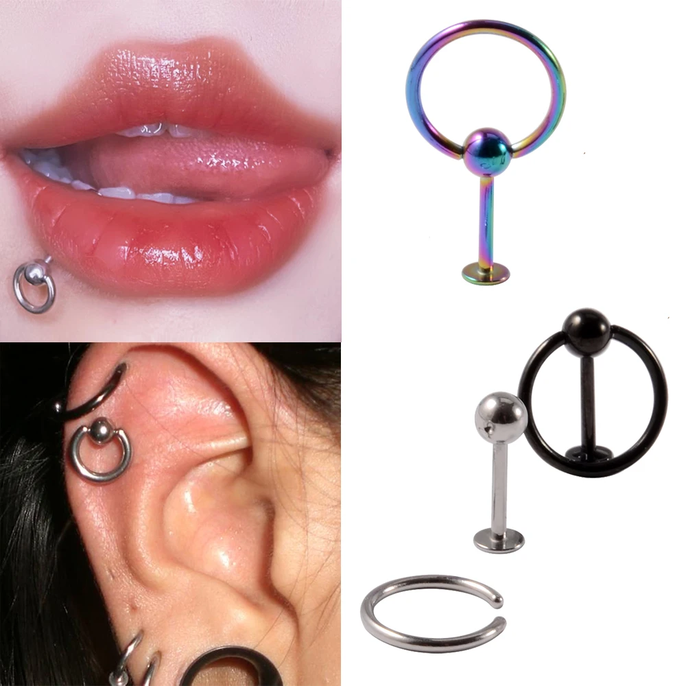 3PCS 316L Surgical Steel Labret with Slave Ring Ball Ear Tragus Cartilage Piercing Lip Stud Lobe Earrings Body Piercing Jewelry