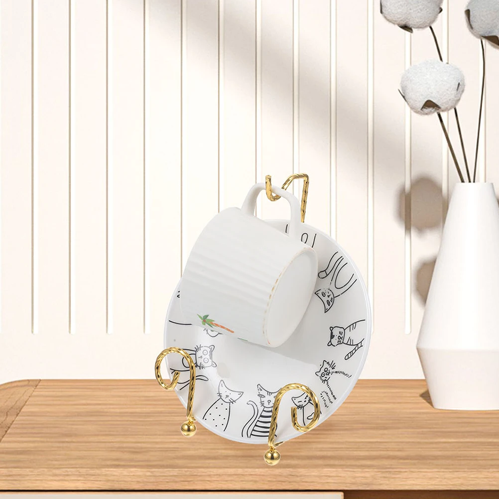 

Gold Plated Countertop Cup Drying Rack Stand Metal Mug Display Shelf Saucer Drain Organizer Storage Rack For Kitchen