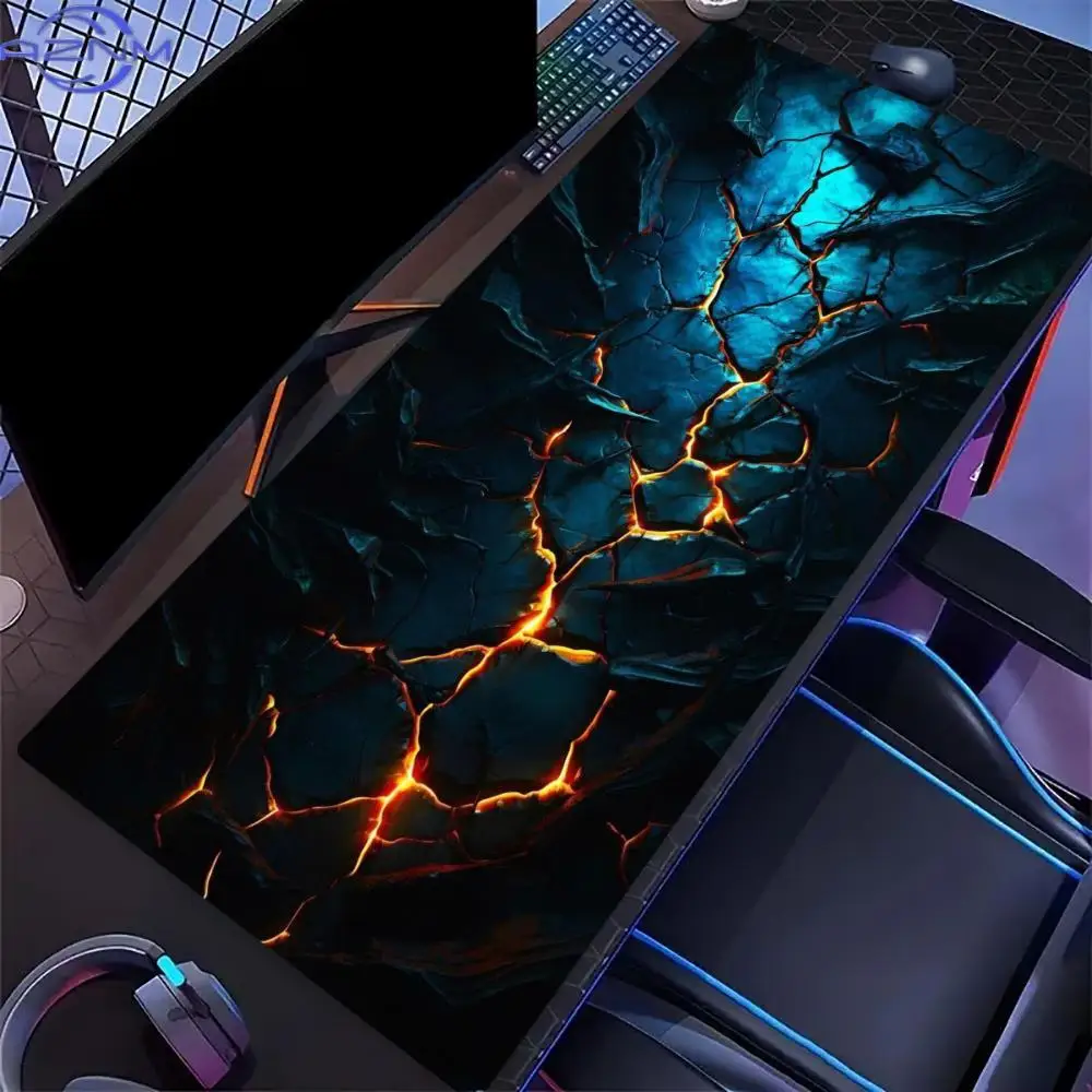 Neon Crack Lightning Design Gaming Mouse Pad Black Rock Non-Slip Rubber Smooth Large Desk Mat for Gamers And Office Table Access