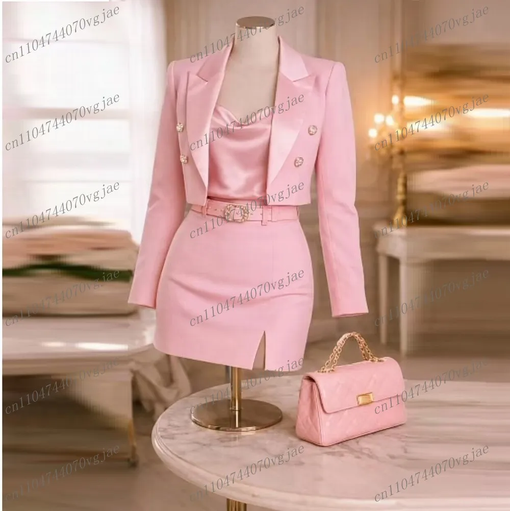 Formal New Pink Blazer And Skirt Women Suits Lady Business Tuxedos Mother Wedding Party Ladies 2 Piece Set Jacket Skirt