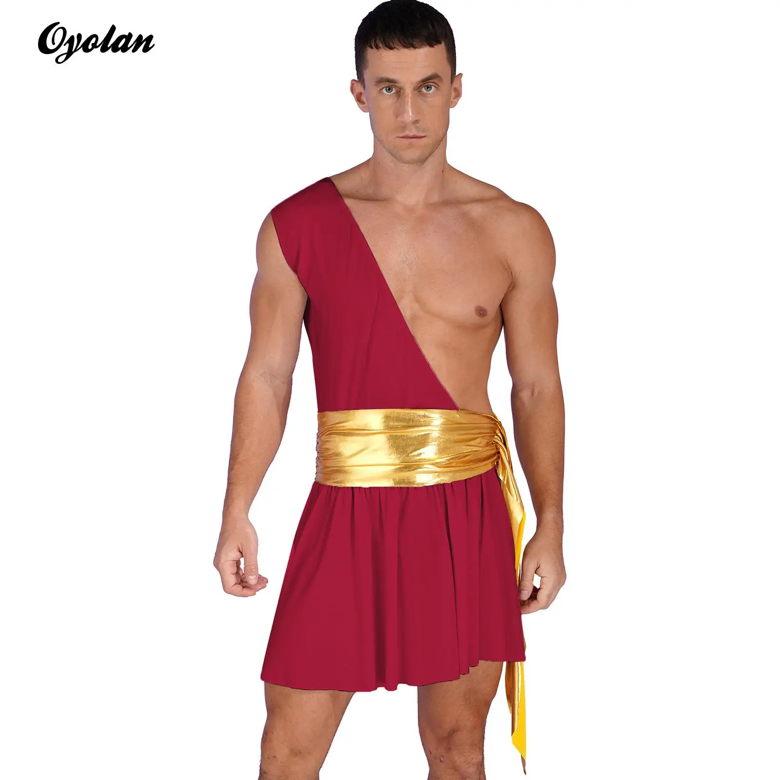 Mens Garter Mini Skirt Roman Gladiator Cosplay Outfits One Shoulder Ancient Greek God Roman Toga Costume Armor Soldier Dresses