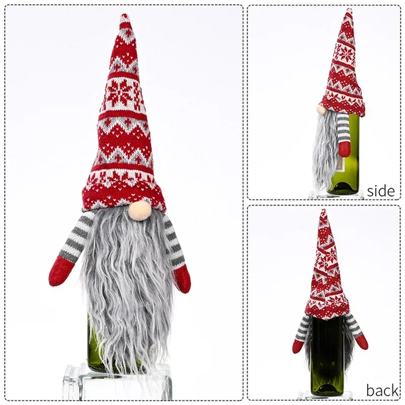 1PC Christmas Gnomes Wine Bottle Cover Christmas Wine Bottle Topper Santa Plush Champagne Wine Bottle Cover Decorative Cover