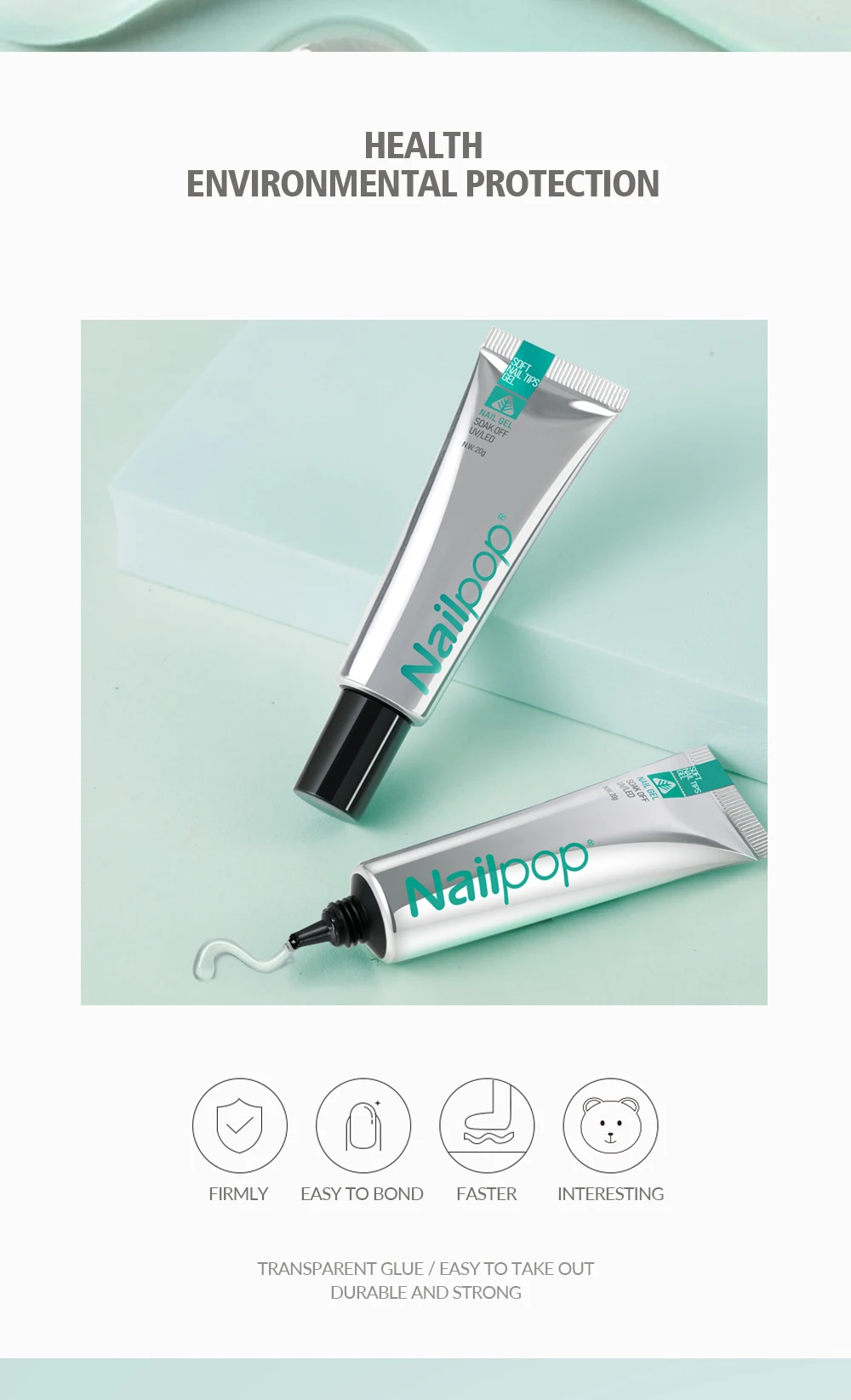 NAILPOP Soft Nail Tips Gel Soak Off Gel-Kleber zum schnellen Einfügen, gefälschte Spitzen und Strasssteine, UV-Gelee-Nagellack, Nail-Art-Werkzeuge, 20 g – Detail 5