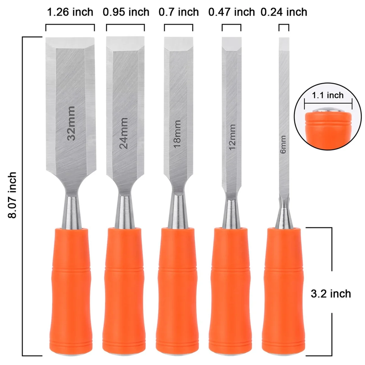 Y31A Juego de cinceles para madera de 5 piezas, juego de herramientas para carpintería, cinceles para carpintería con extremo de martillo de acero, cincel para herramientas de madera