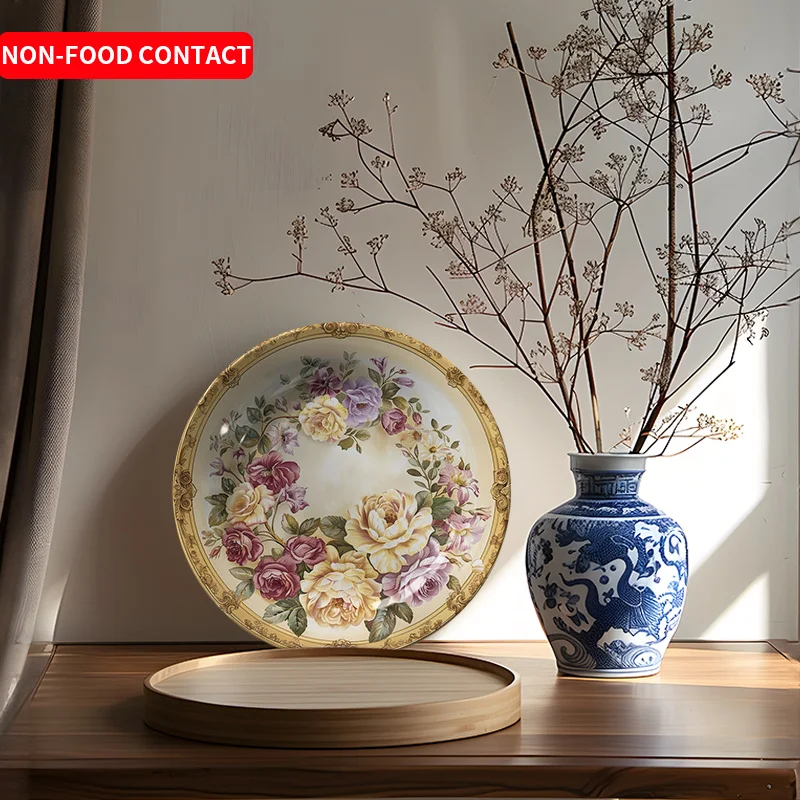 1pc Elegant Floral Ceramic Decorative Plate - Hand-Painted Artificial Flower Art, Non-Food Contact Home Wall Decor for Living