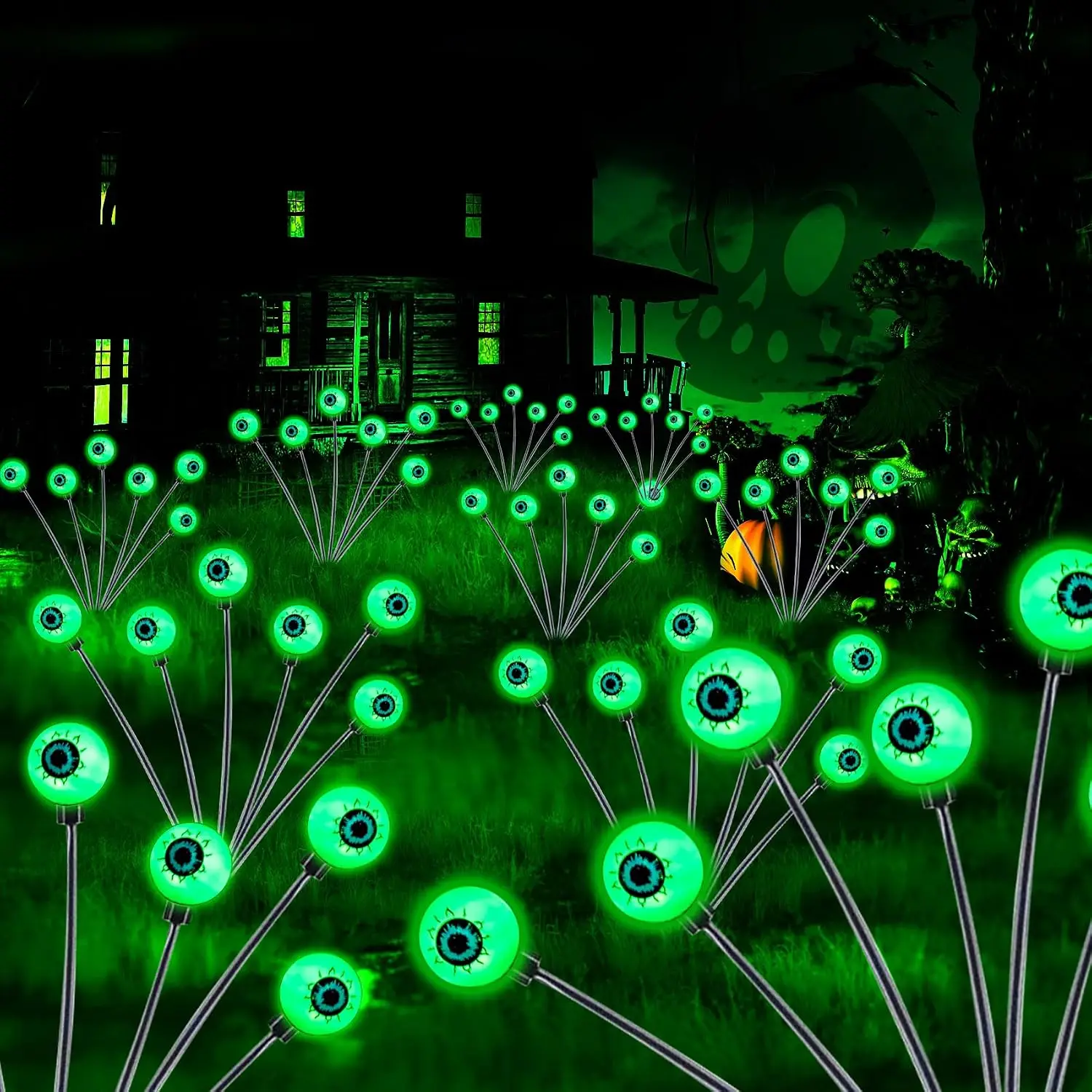 Halloween Solar Scary Eyeball Lights Outdoor Upgraded Dual Modes Swaying Firefly Pathway Light for Yard Garden Decor