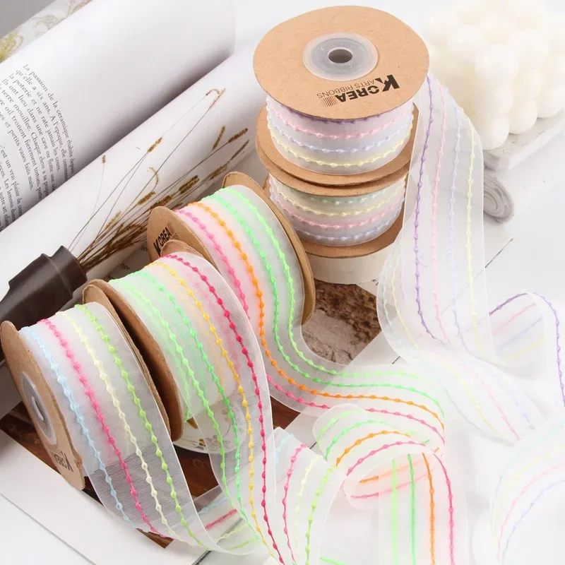 

109 Yards Colorful Striped Chiffon Ribbon 4cm For Gift Packaging Handmade Diy Bow Tying Baking Supplies Wedding Accessories