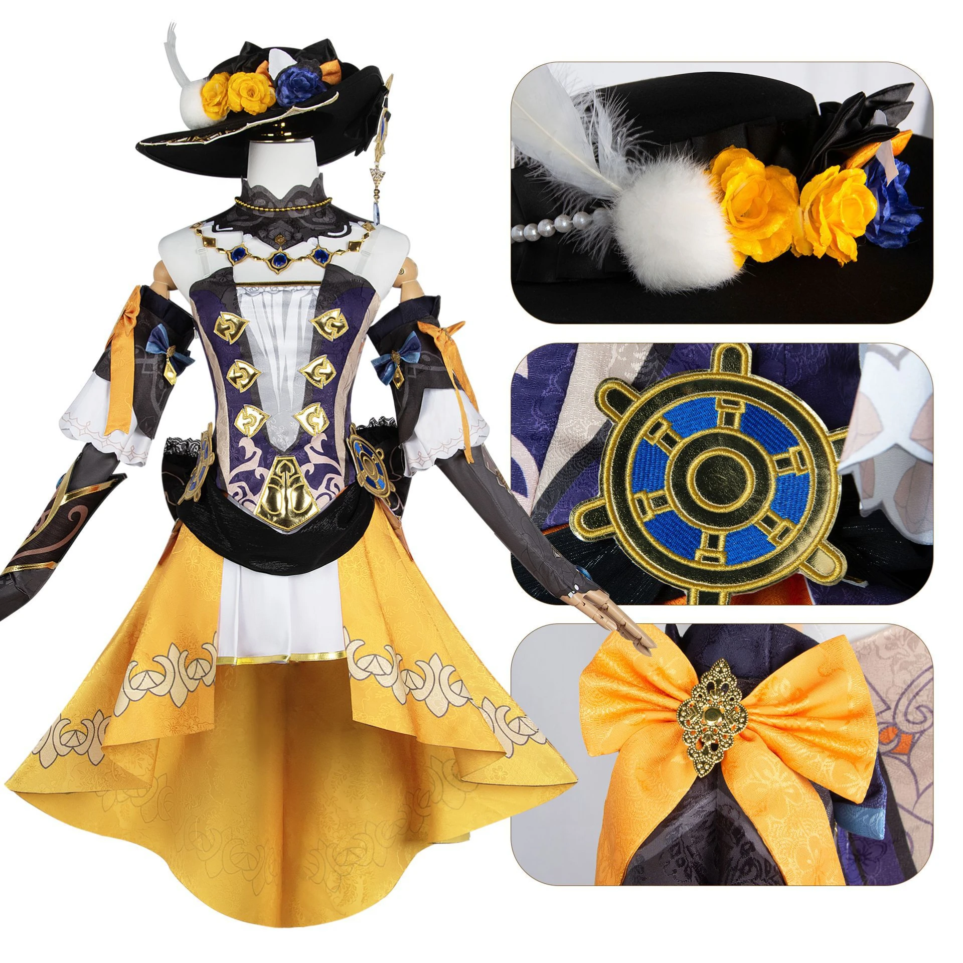 Genshin Impact Navia Cosplay Kostüm Perücke Hut Set Frauen Kleid Uniform Halloween Party für Mädchen