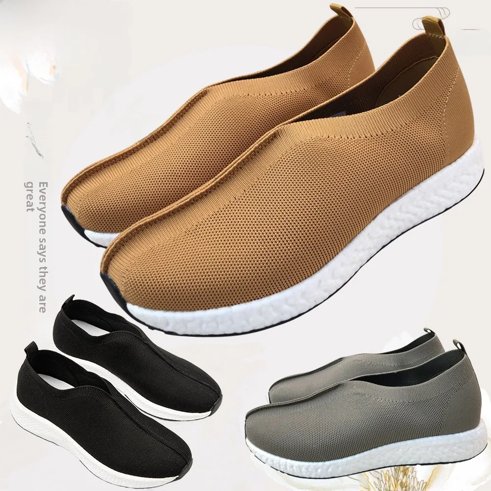 

Breathable Fly Knit Monk oes Soft Bot Flat Heel Casual Slip-On round Toe All-Season Lightweight Chinese Sle Men's oes