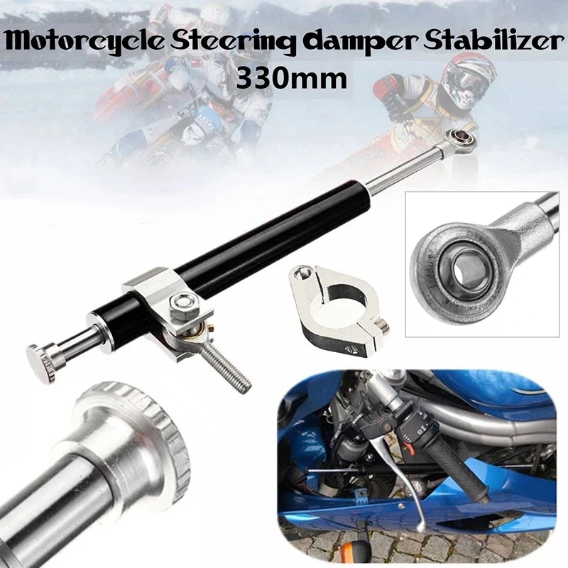 330MM Universal Aluminum Motorcycle Steering Damper Stabilizer 6Way Adjust Stabilizer Linear Safety Control