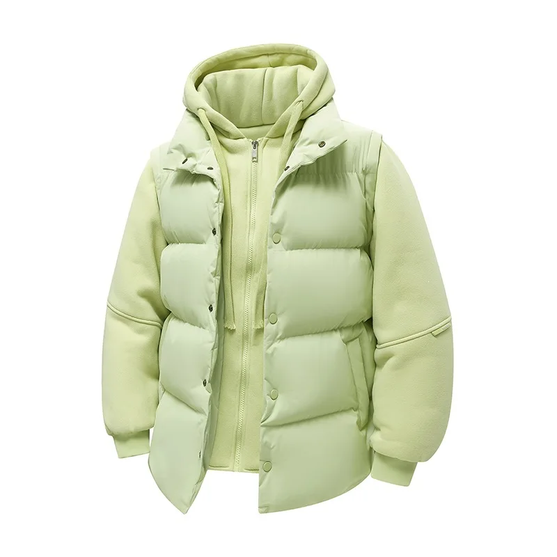Men Winter New Style Loose Hooded Cotton Jacket 2026 Fashion down Cotton Thick Coat Fake Two Piece