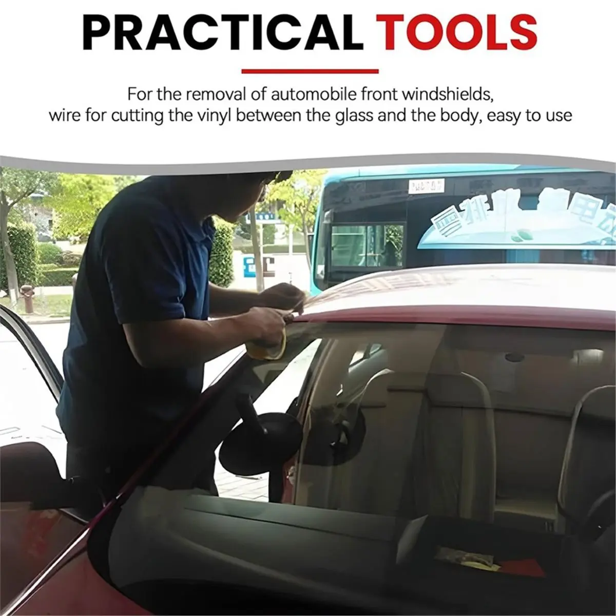 4PCS Windshield Removal Tool Kit, 65.6 Ft Windshield Cutting Wire with Line Handle & 2 T Handles,Grip Handles