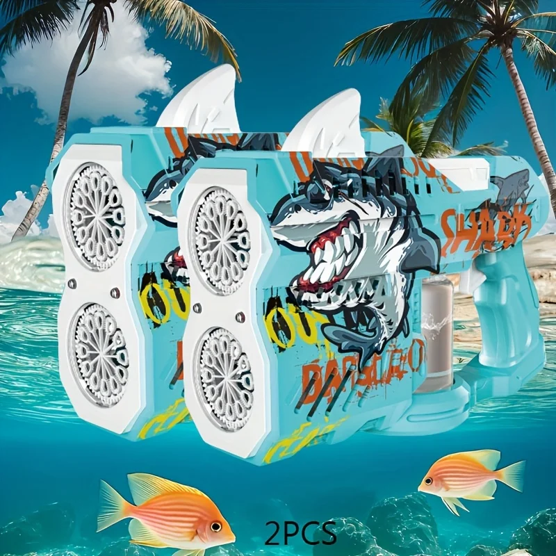 

American popular toy light-emitting electric 2PCS bubble gun, high-capacity bubble maker, light-emitting port, essential travel