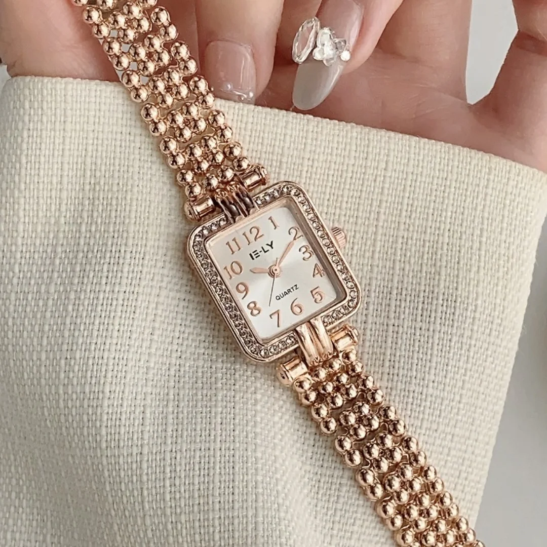 ساعة مربعة للنساء سوار ذهب ساعات كوارتز نسائية حجر الراين ساعة يد نسائية بسيطة ساعة ساتي Relojes