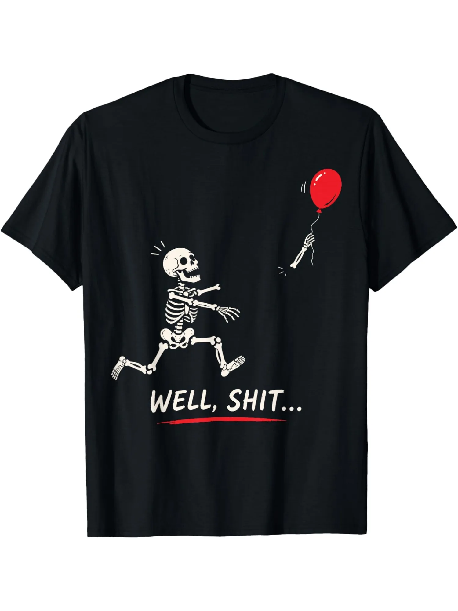 Gothic Well Skull Balloon Graphic T Shirt Funny Humor Short Sleeve T-shirt Great for Halloween Costume Party Outfits and Daily