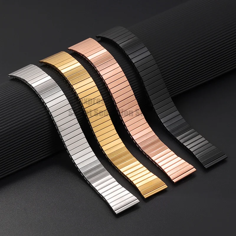 22mm Universal Elastic Stretch Expansion Stainless Steel Watchband Metal Retractable Watch Strap Silver Black Rose Gold Bracelet