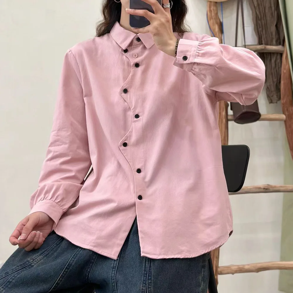 

[Готовый запас] Высококачественная женская блузка из 100% хлопчатобумажной пряжи, рубашка прямой продажи, японская свободная рубашка с длинным рукавом, новая простая пригородная рубашка