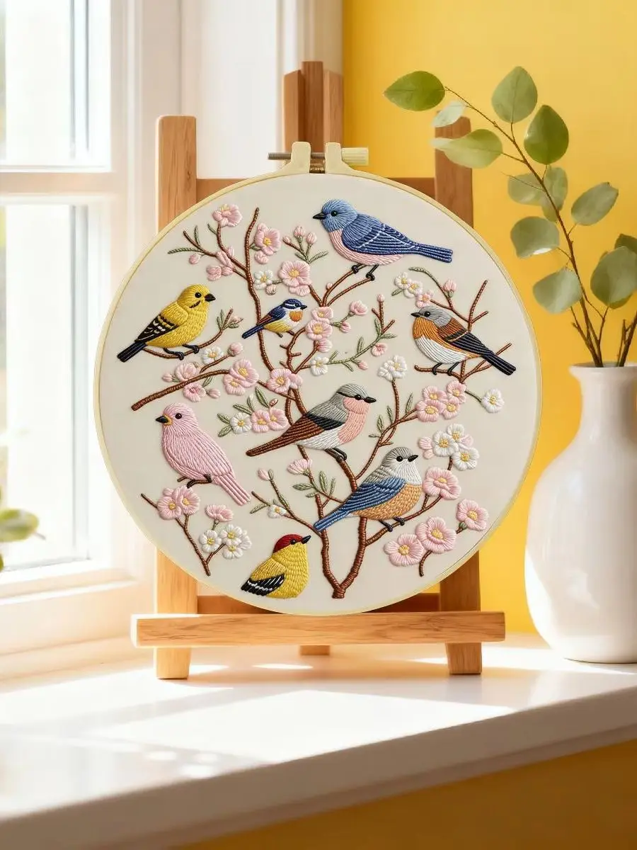 1 Stück 20X20CM/15X15CM 7,87/6,3 Zoll Tier - Vögel Stickerei Starter-Kit DIY-Kit DIY-Stickerei-Set Handarbeiten Malerei – Detail 6