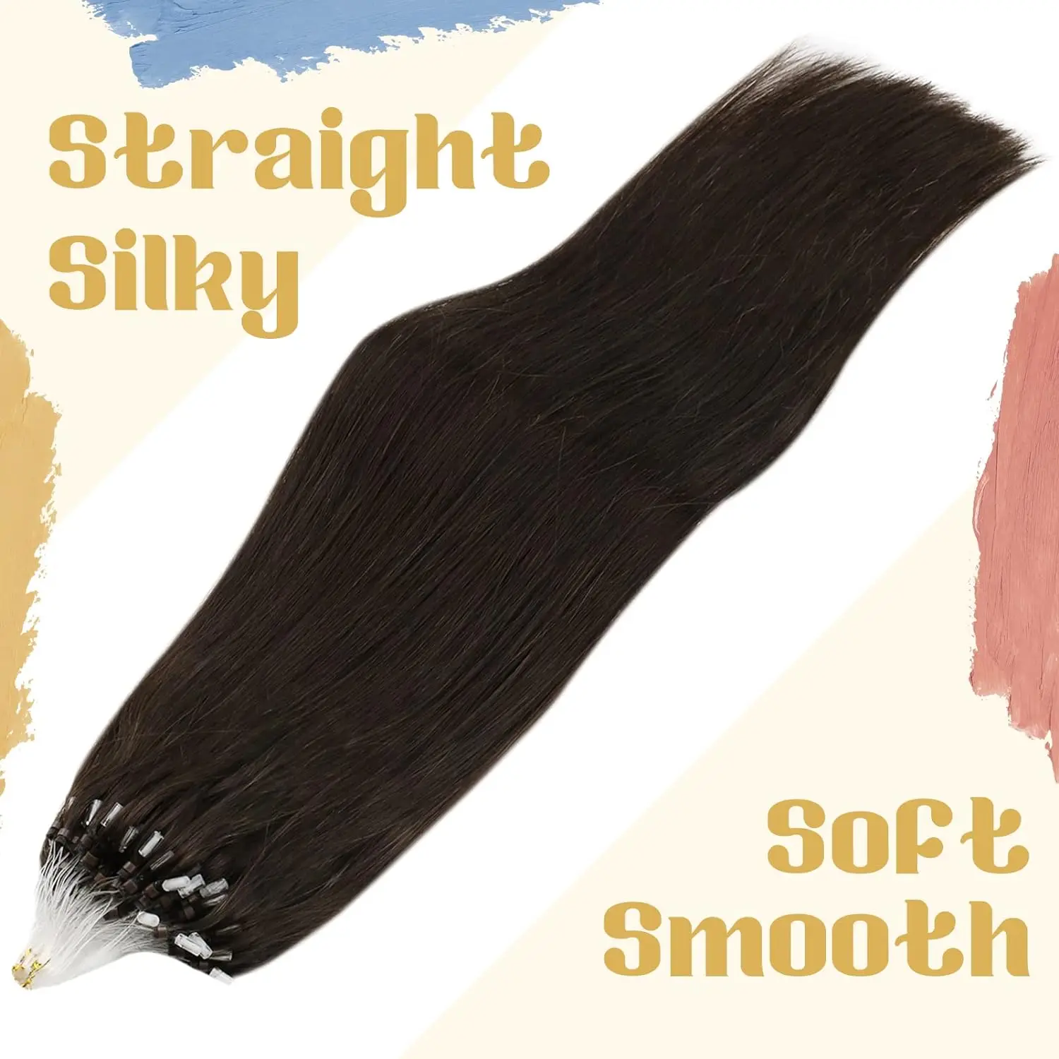 Straight Fish Line Micro Loop Hair Extension 100% Remy Human Hair Extensions Soft and Silky 16-26 Inch 50G Natural #1B For Women