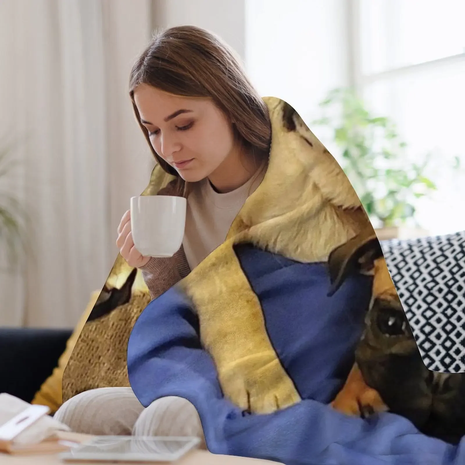 زوج من الصلصال رمي بطانية ناعمة شعر منقوشة على الأريكة الزخرفية البطانيات