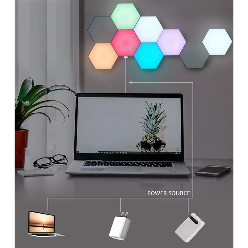 

A88E-Live-RGB Светодиодная квантовая лампа с шестигранной подсветкой RGBW Светодиодный настенный светильник Красочная модульная ночь