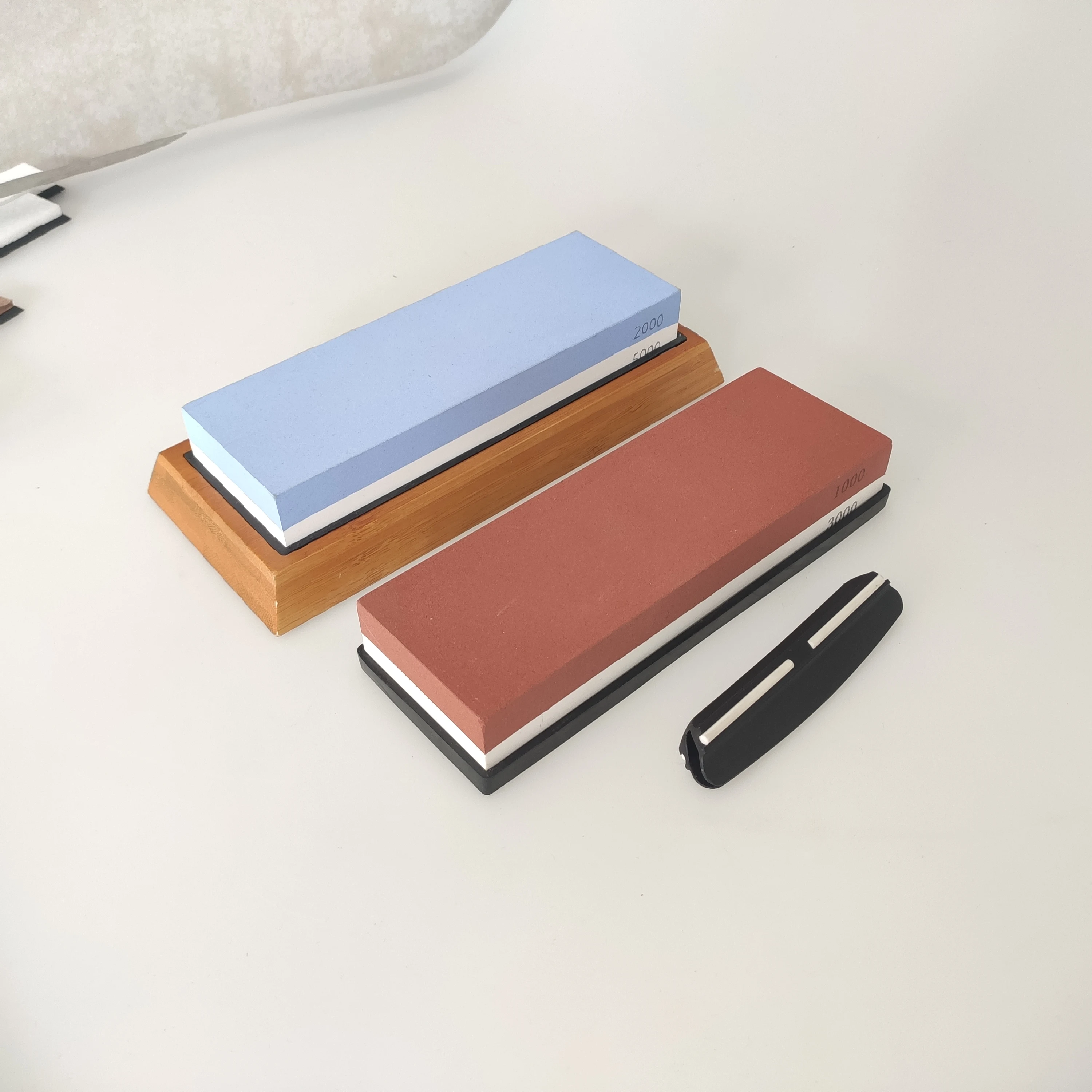 Double Side Whetstone Non Slip Bamboo Base Knife Coarse Fine Sharpening Polishing Water Sharpener Angle Guide Flattening Stone